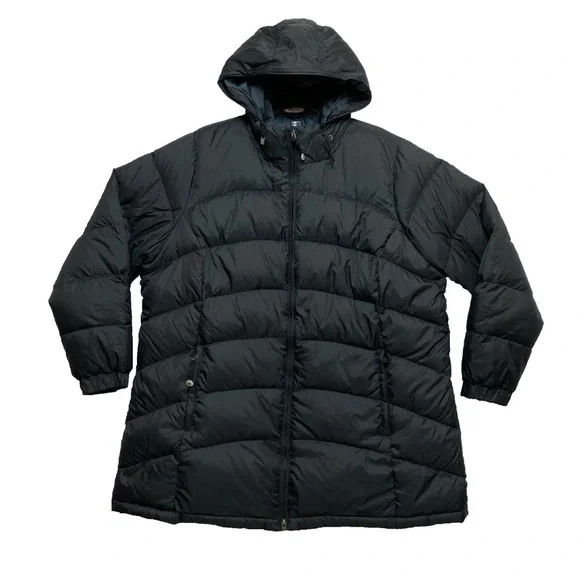 VINTAGE LL Bean Coat Womens 2X Black Goose Down Fill Puffer Hood Warm Jacket - Picture 1 of 13